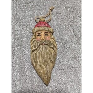 Vtg Wang's Santa Claus St. Nick Face Christmas Ornament Carved Resin Rustic Farm